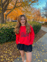 Jumbo Cursive Red “Dawgs” Puff Vinyl on Black Sweatshirt-Sissy Boutique-Sissy Boutique