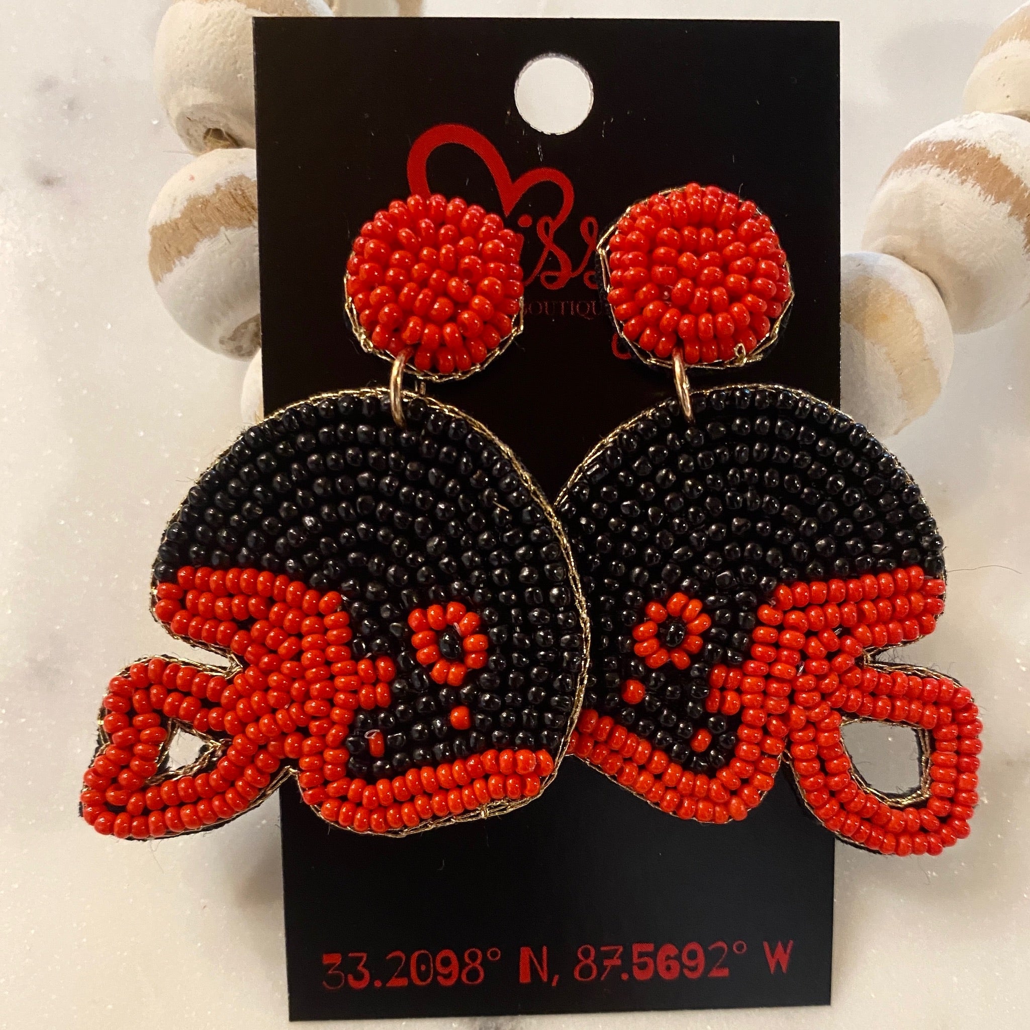 Beaded Red Football Helmet Earring