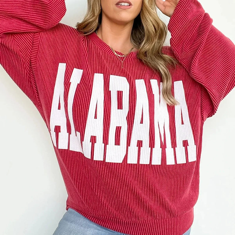 ALABAMA CRIMSON CORDED SWEATSHIRT-Sissy Boutique