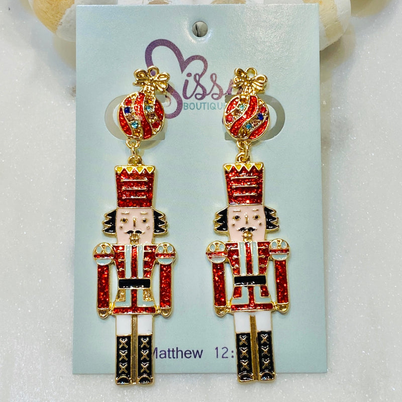 CHRISTMAS NUTCRACKER AND CANDY DROP EARRINGS-Sissy Boutique