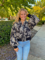 BLACK AND CREAM FLORAL BOMBER PUFF JACKET-&merci-Sissy Boutique