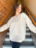 HARPER BEIGE V-NECK PULLOVER SWEATSHIRT WITH POCKETS-JadyK-Sissy Boutique