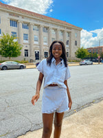 DUSTY BLUE ACID WASH TWILL SHIRT-Sissy Boutique