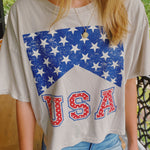 USA FLAG GRAPHIC LONG CROP STONE TEE-Rustee Clothing-Sissy Boutique