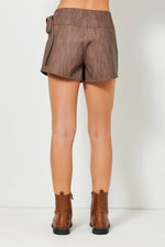 BROWN WASHED LEATHER MINI SKORT-Baevely by Wellmade USA-Sissy Boutique