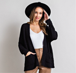 Black Slouchy Knit Cardigan with Front Pockets-Eesome-Sissy Boutique