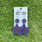 BLUE SWEATER KNIT WOODEN STAR EARRINGS-Sissy Boutique