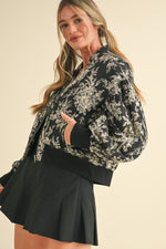 BLACK AND CREAM FLORAL BOMBER PUFF JACKET-&merci