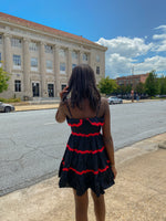 BLACK AND RED RICRAC TIERED DRESS-Sissy Boutique