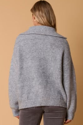 GRAY KNIT COLLARED PULLOVER SWEATER WITH BUTTON DETAILING-Sissy Boutique