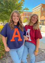 'A' LOGO ORANGE AND NAVY AUBURN OVERSIZED SHORT SLEEVE PULLOVER-Oddi-Sissy Boutique