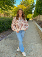 BROWN AND CHAMPAGNE FLORAL BOMBER PUFF JACKET-&merci