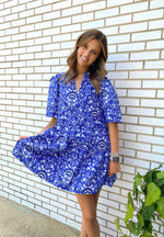 BLUE LULU FLORAL TOMALES SPLIT NECK SHIFT DRESS-Sugarlips-Sissy Boutique