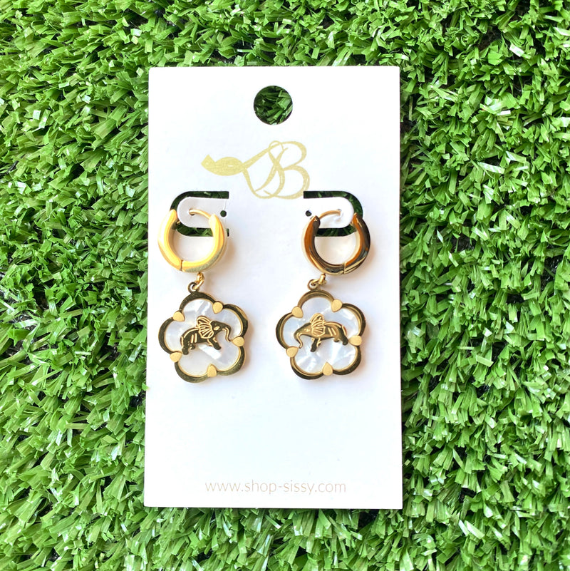 GOLD DANGLE ELEPHANT WITH MARBLE EARRINGS-Sissy Boutique