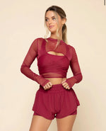 BOW BACK LONG SLEEVE MESH TOP - RUBY-Sissy Boutique