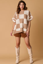 KHAKI AND WHITE SHORT SLEEVE SWEATER-Fantastic Fawn