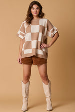 KHAKI AND WHITE SHORT SLEEVE SWEATER-Fantastic Fawn