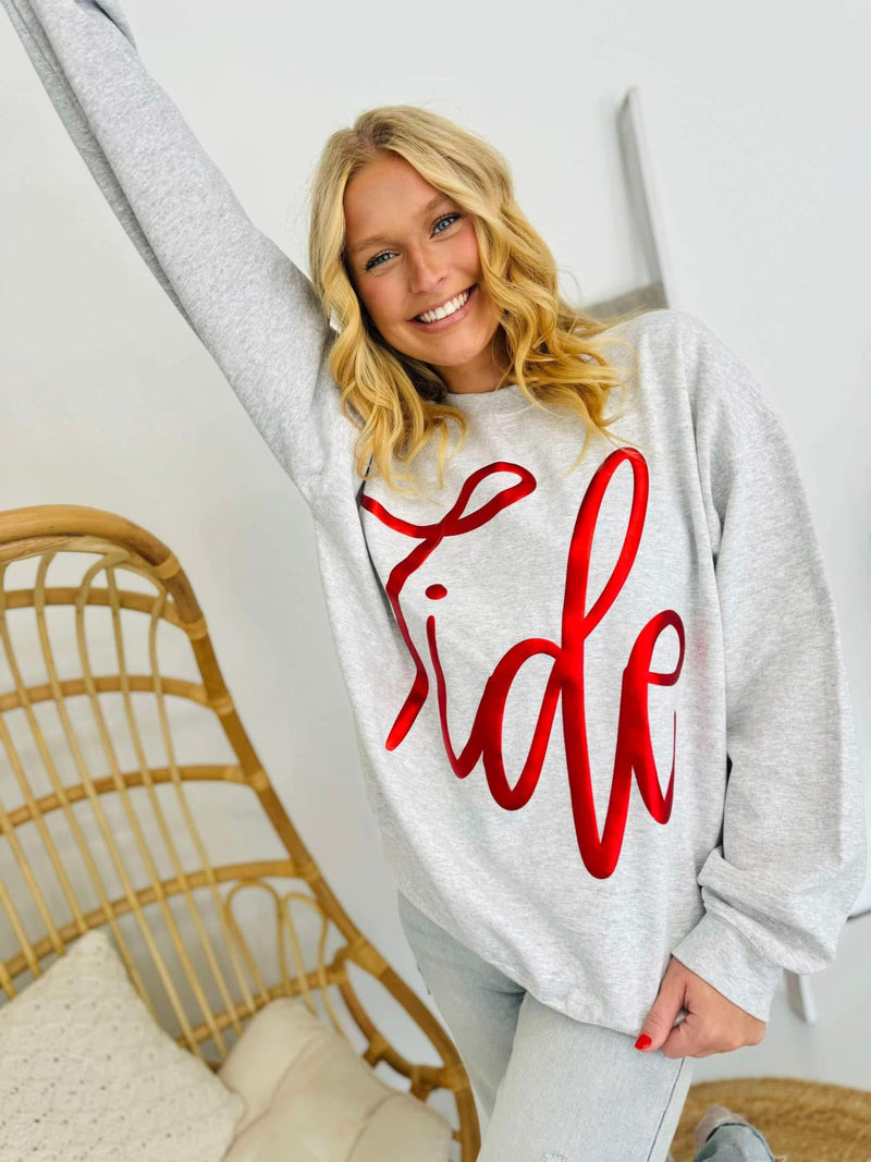 Jumbo Cursive Tide Puff Vinyl Ash Grey Sweatshirt-Sissy Boutique