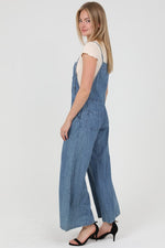 MEDIUM DENIM WIDE LEG DENIM OVERALL JUMPSUIT-Angie