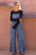 MEDIUM DENIM WIDE LEG DENIM OVERALL JUMPSUIT-Angie