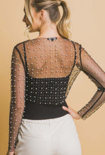 Black Sheer Mesh and Pearl Top-Sissy Boutique