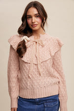 Mute Pink Weaved Knit Tie Front Sweater-Listicle-Sissy Boutique