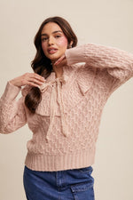 Mute Pink Weaved Knit Tie Front Sweater-Listicle-Sissy Boutique