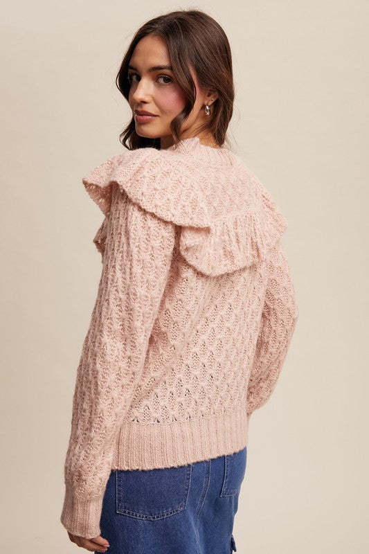 Mute Pink Weaved Knit Tie Front Sweater-Listicle-Sissy Boutique