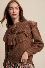 Mocha Brown Weaved Knor Tie Front Sweater-Listicle-Sissy Boutique