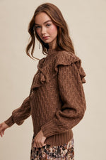 Mocha Brown Weaved Knor Tie Front Sweater-Listicle-Sissy Boutique