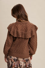 Mocha Brown Weaved Knor Tie Front Sweater-Listicle-Sissy Boutique