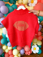 RED FOOTBALL TURTLE NECK SHORT SLEEVE SWEATER-Sissy Boutique