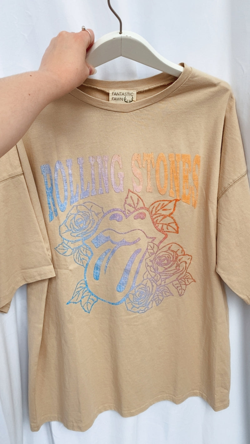 TAN ROLLING STONES BAND GRAPHIC TEE-Fantastic Fawn