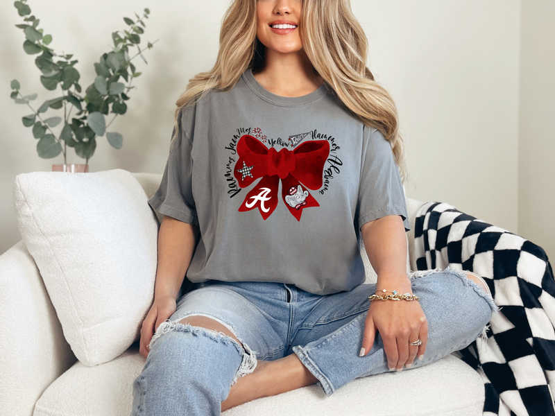 ALABAMA COQUETTE GREY BOW GRAPHIC TEE-Simply You Customs