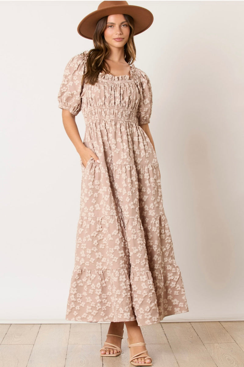 TAUPE TEXTURED MAXI DRESS-Sissy Boutique