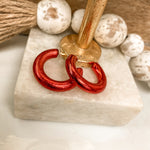 RED METALLIC HOOP EARRINGS-Sissy Boutique