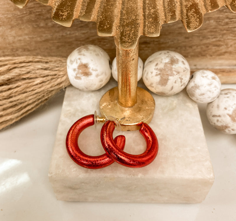 RED METALLIC HOOP EARRINGS-Sissy Boutique