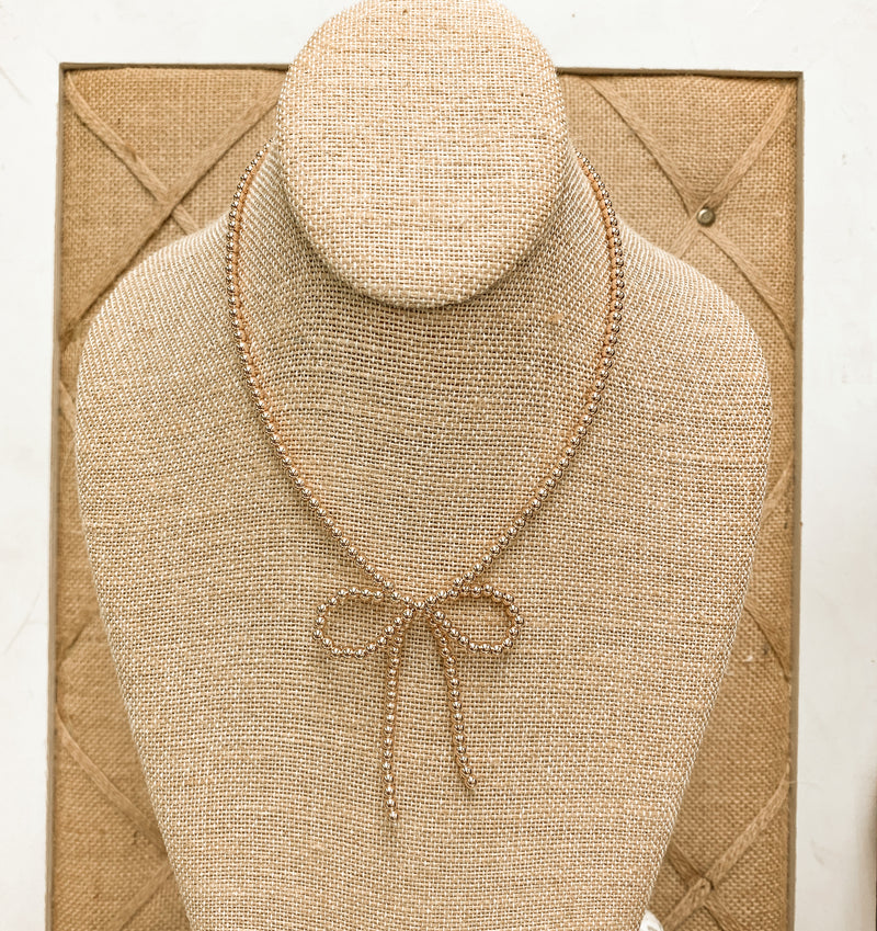 GOLD BEAD BOW NECKLACE-Sissy Boutique