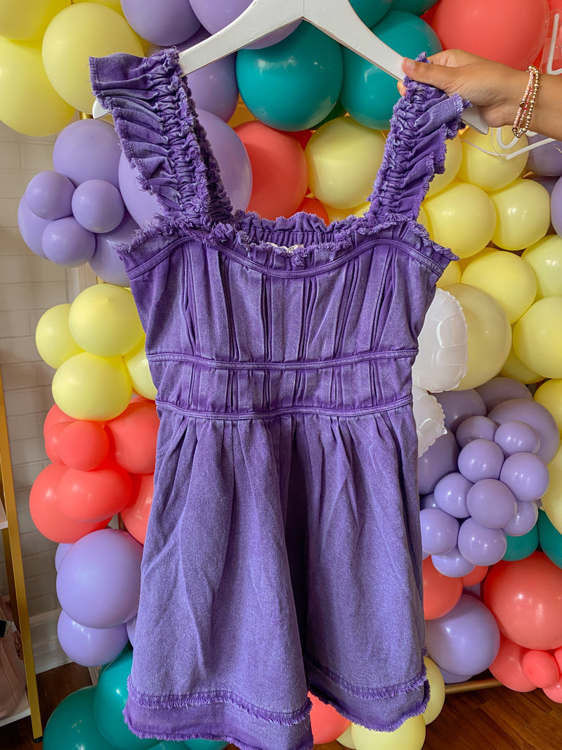 PURPLE MINERAL WASH TWILL DENIM ROMPER-Sissy Boutique