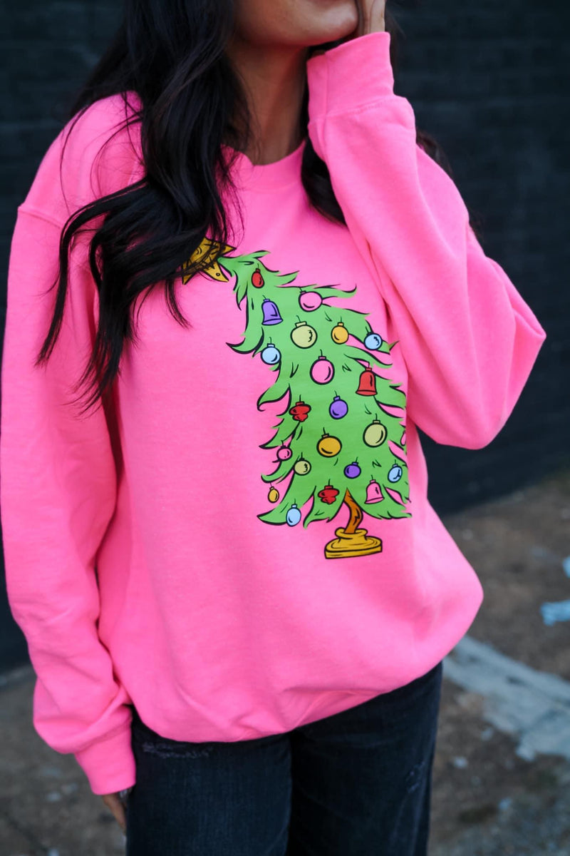 YOUTH PINK CHRISTMAS TREE SWEATSHIRT-Sissy Boutique