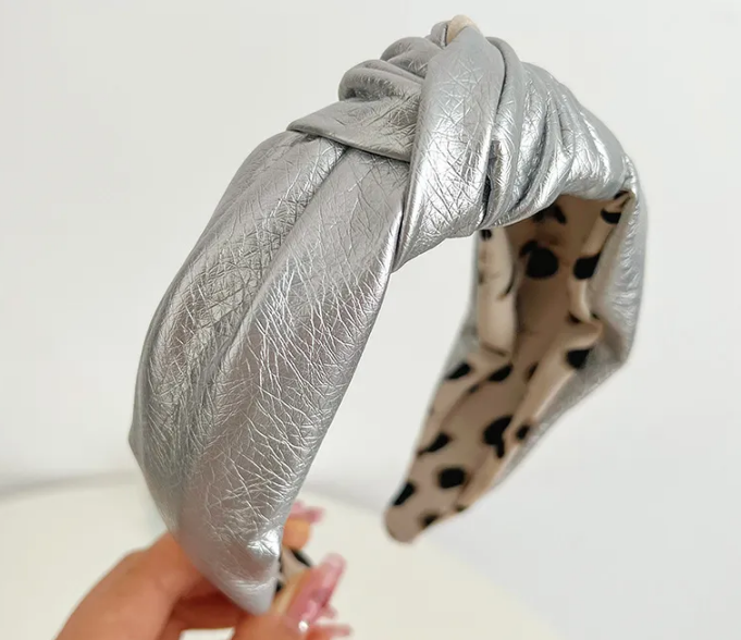 SILVER LEATHER KNOT HEADBAND-Sissy Boutique