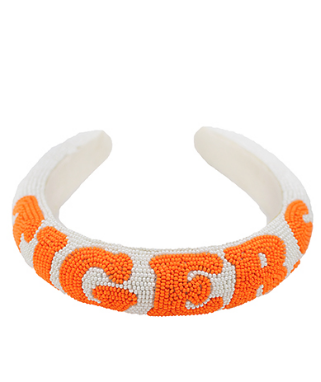 WHITE AND ORANGE TIGERS SEEDBEAD HEADBAND-Sissy Boutique