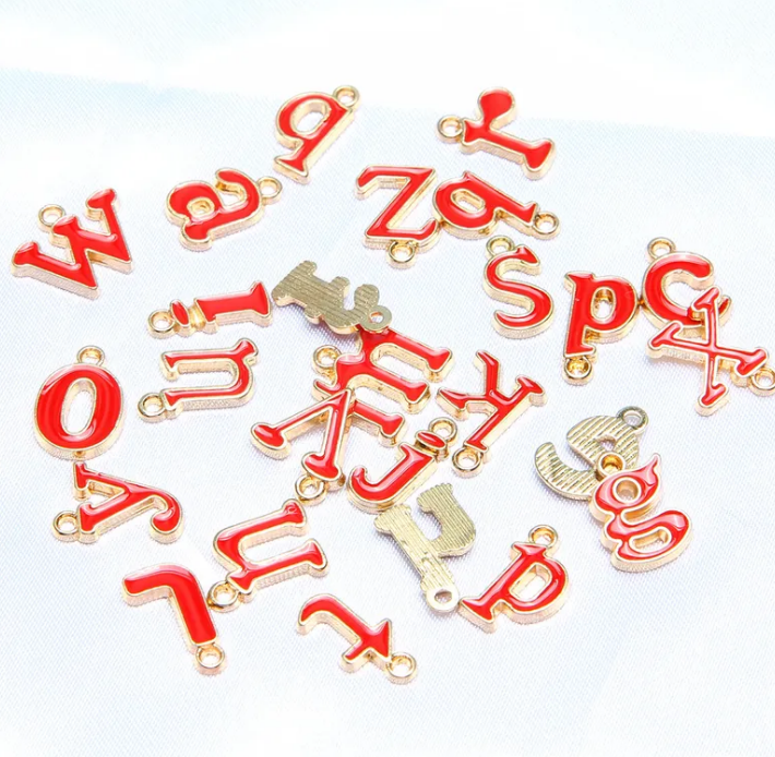 RED ALLOY LETTER INITIAL LETTER CHARMS-Sissy Boutique