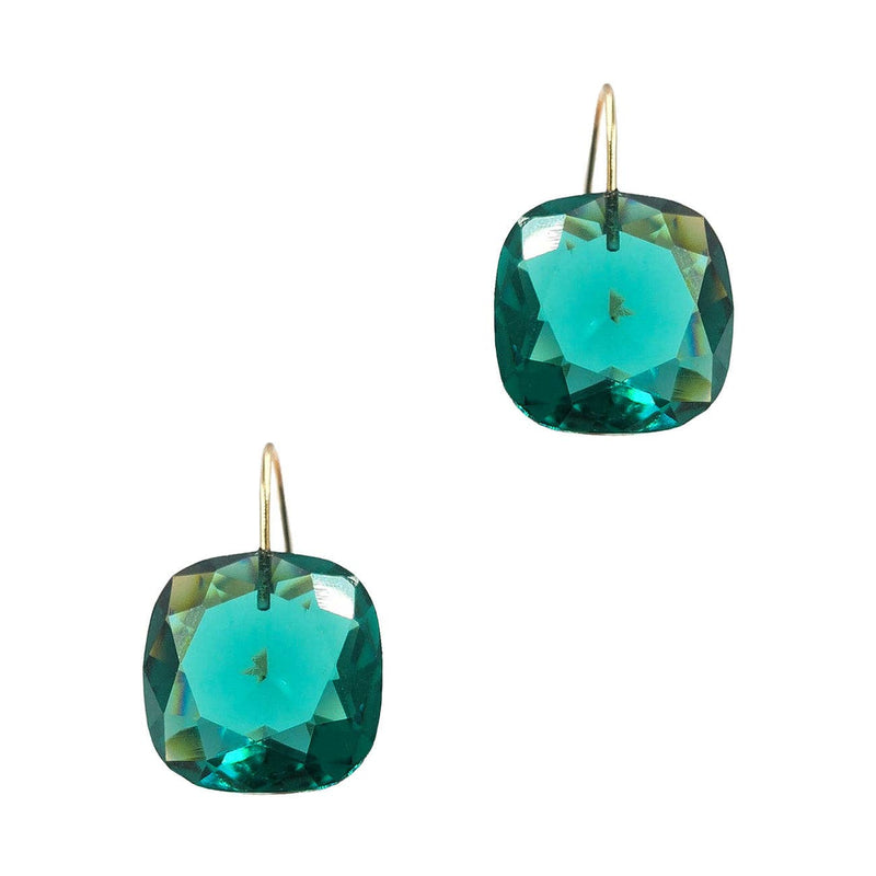 EMERALD GREEN CRYSTAL WITH GOLD DROP 1" EARRING-What's Hot