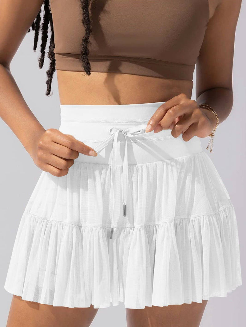 HIGH-WAISTED LACE-UP PANELLED PLEATED SKIRT: BLACK-Rosa Clothing