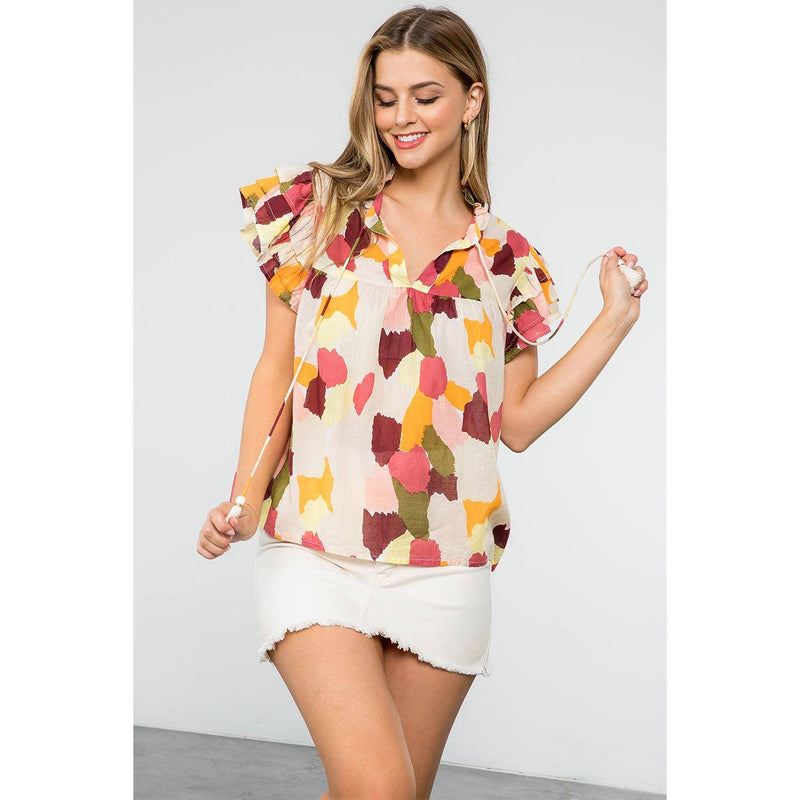 MULTICOLORED FALL SPOTTED PATTERN TOP-THML