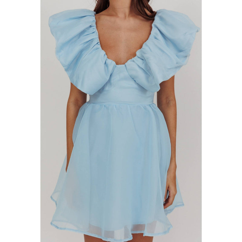 ORGANZA RUFFLE SLEEVE MINI DRESS: BLUE / S-Saints & Secrets