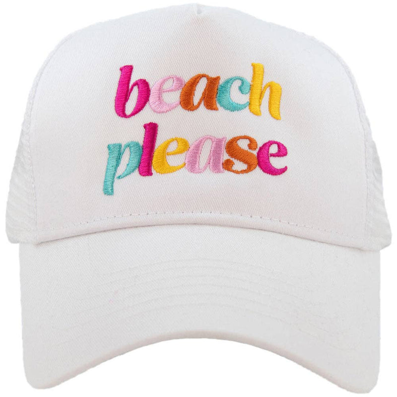 "beach please" Trucker Hat (in white/white and pink/white)-Katydid-Sissy Boutique