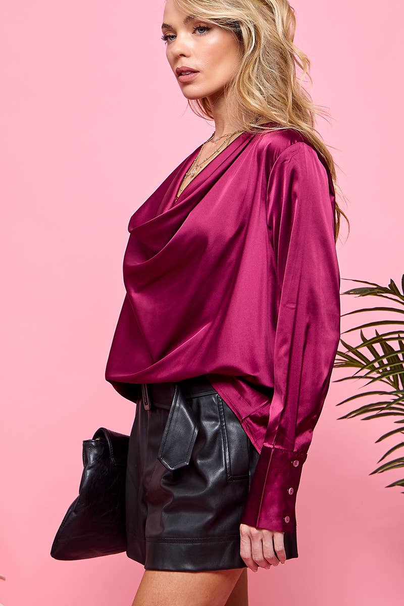 Satin Drape Blouse-Cezele