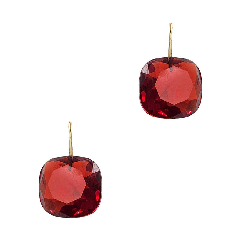 RED CRYSTAL WITH GOLD DROP 1" EARRING-What's Hot